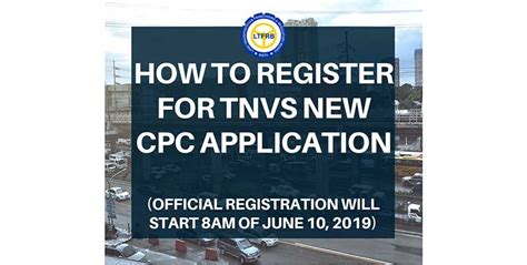 how to register for tnvs new cpc application|LTFRB opens appointment schedule for TNVS application until .